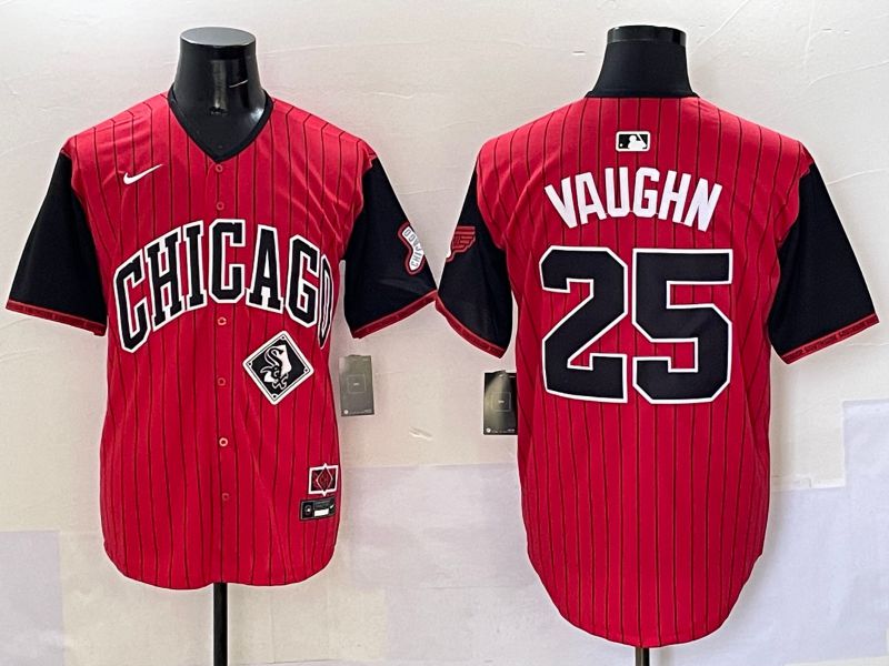Men Chicago White Sox 25 Vaughn Red Stripe Joint Name Nike 2025 MLB Jersey style 15